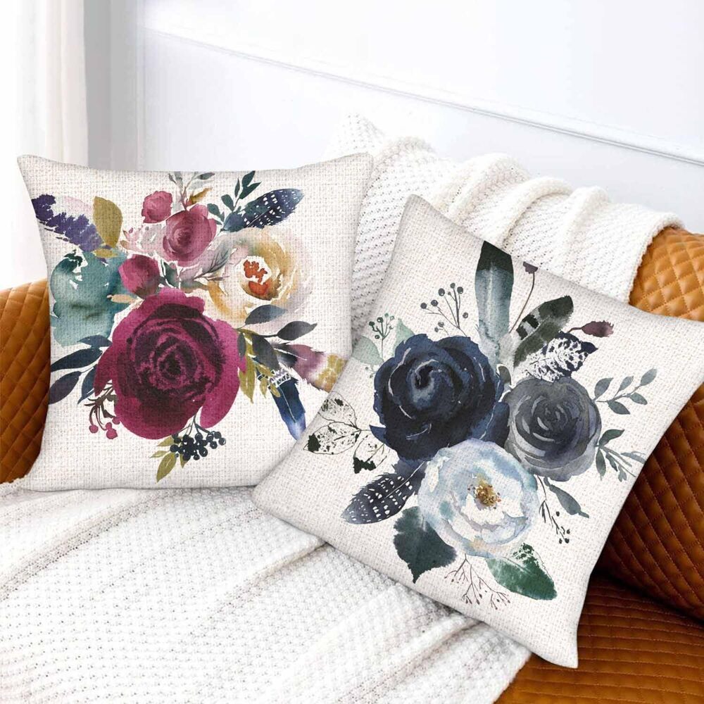 1033 Watercolor Rose Throw Pillow Covers Set of 2,Boho Floral Roses Flower - Picture 5 of 7